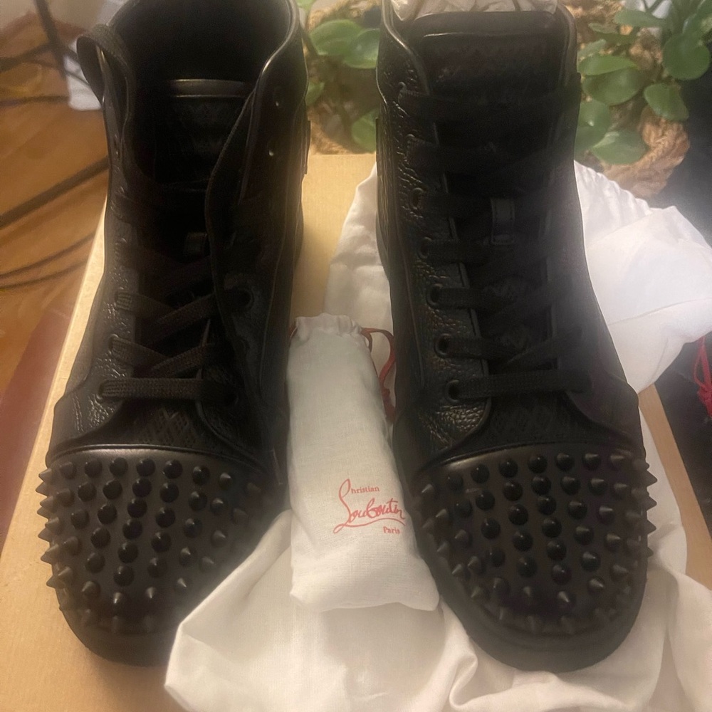 Christian Louboutin Black Spiked Sneakers - Picture 1 of 7